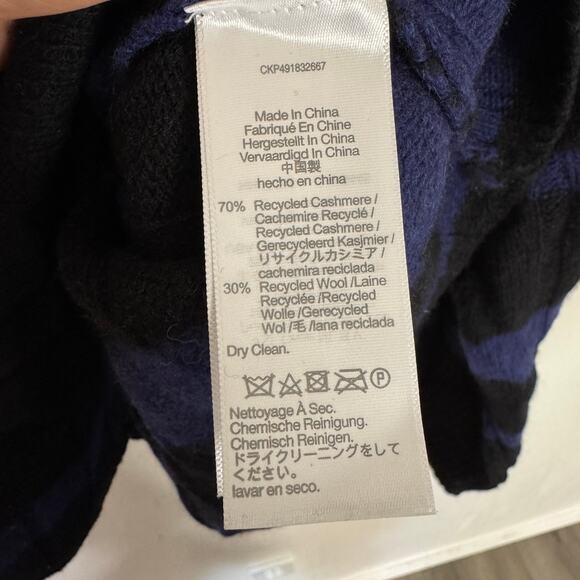 Madewell Ribbed Cashmere-Wool Blend Pullover Sweater Sz M Cobalt Stripe Mockneck - Picture 6 of 7